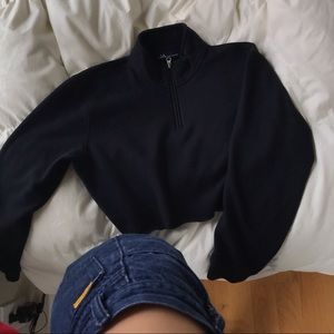 Black Half Zip Crop Top